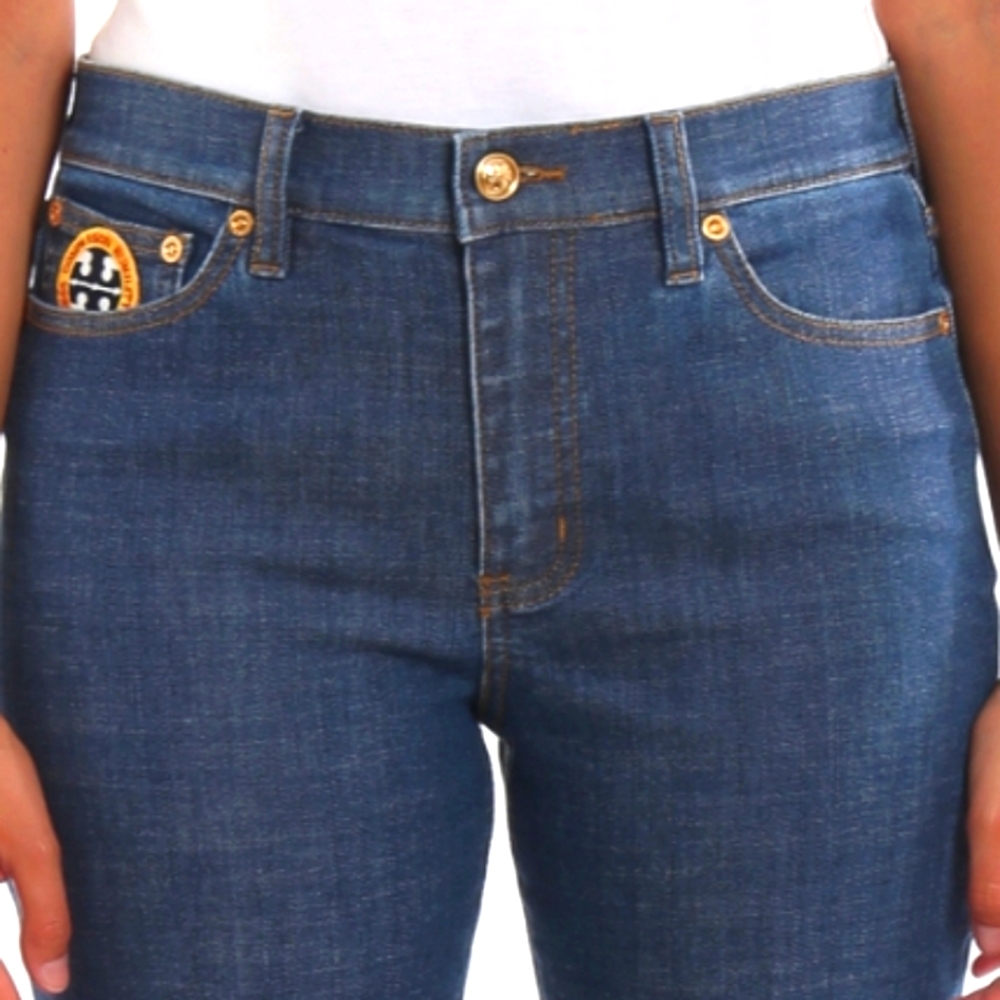 Tory Burch Embroidered Patchwork Denim Shorts - image 2
